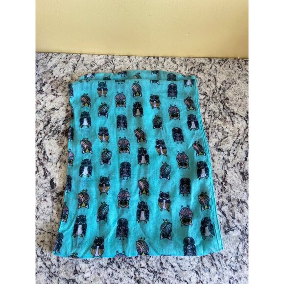 Womens Rectangle Infinity Scarf Owl Turquoise Multi-Color Lightweight Sheer - Picture 4 of 6
